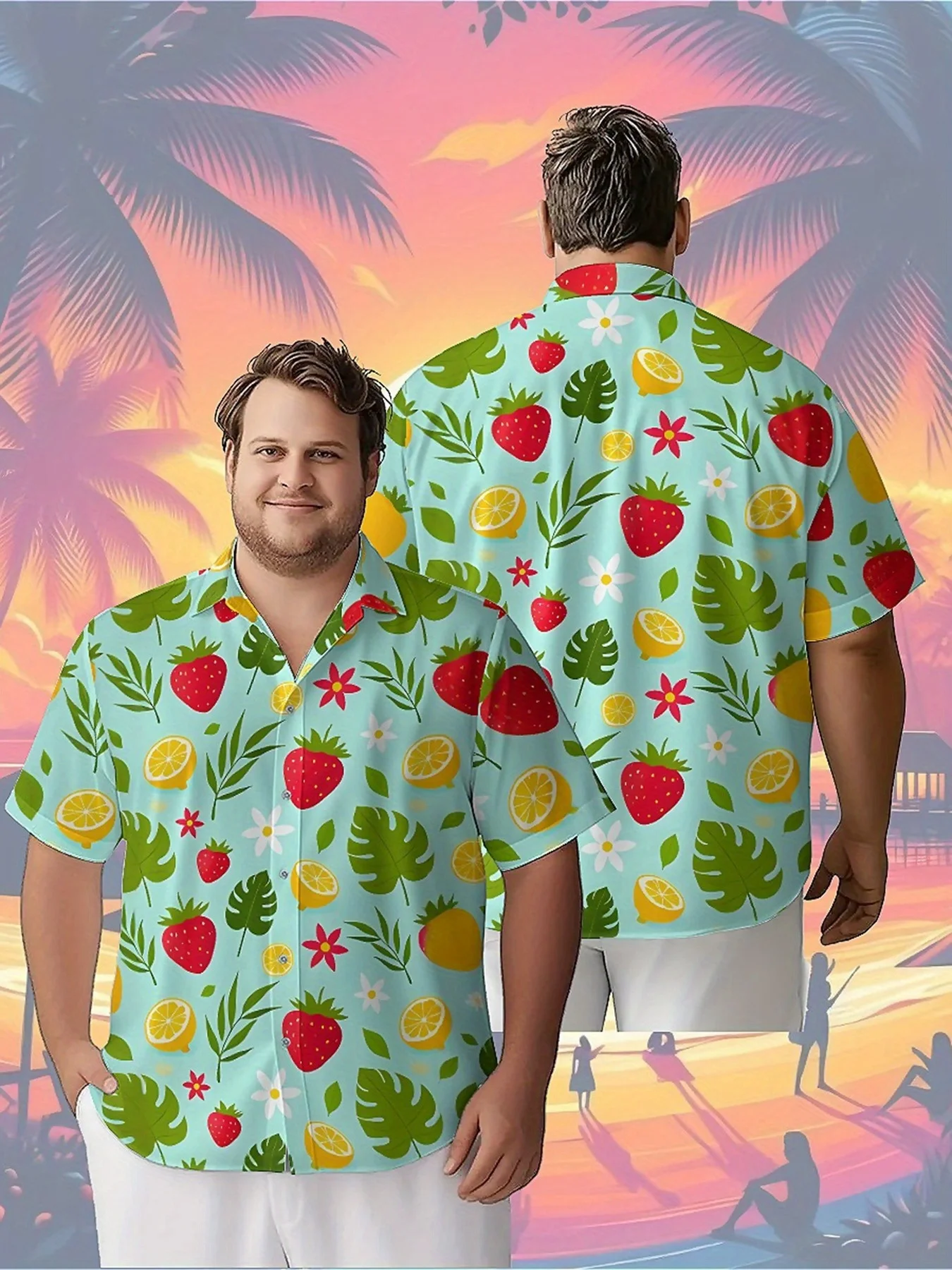 

Men's Plus Size Hawaiian Shirts Tropical Fruit Theme Pattern,Unisex Baggy Aloha Shirts,summer Alternative Clothing