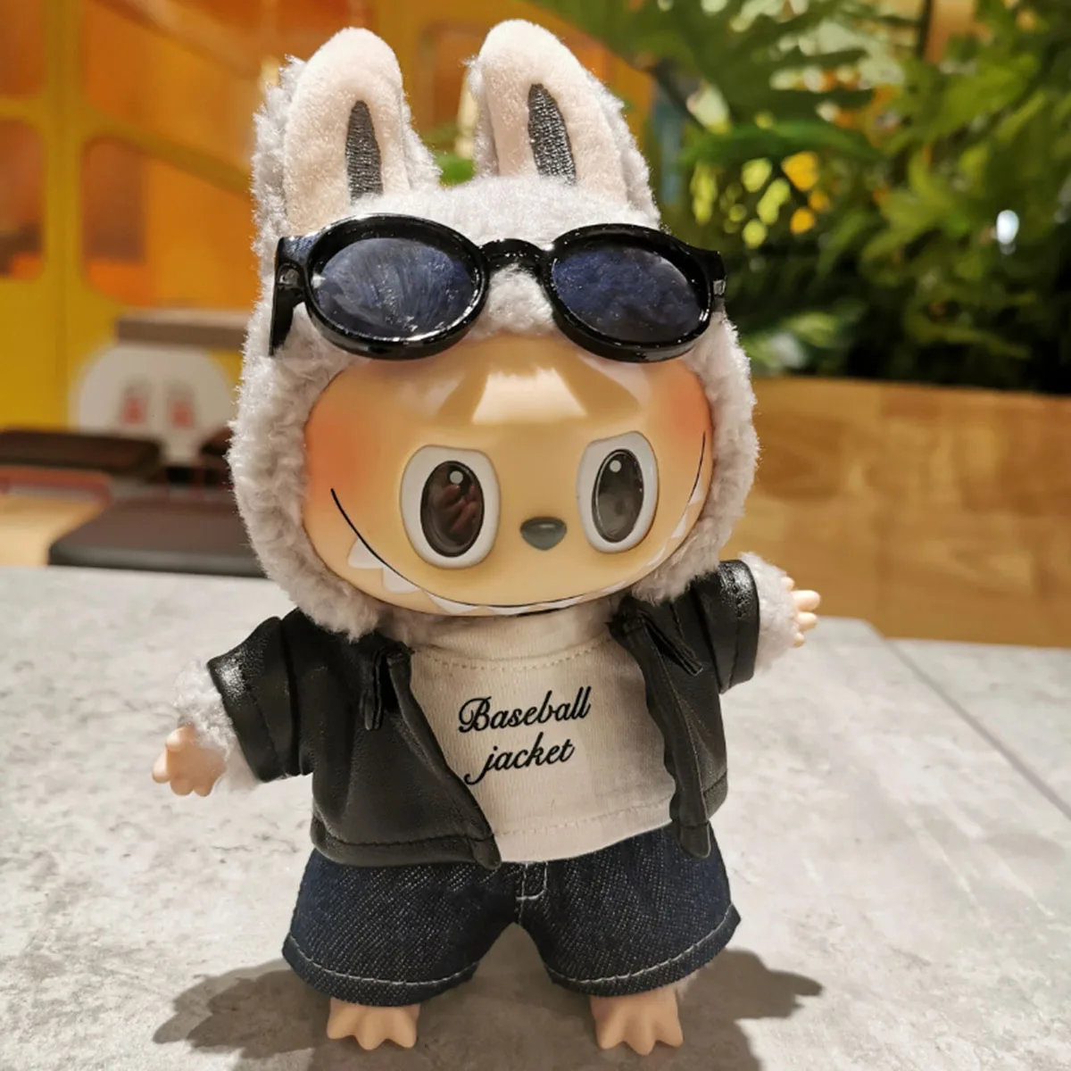 ﻿ Leather Jacket and Skirt Motorcycle Style Clothing Suitable for 17cm Labubu Clothing Set