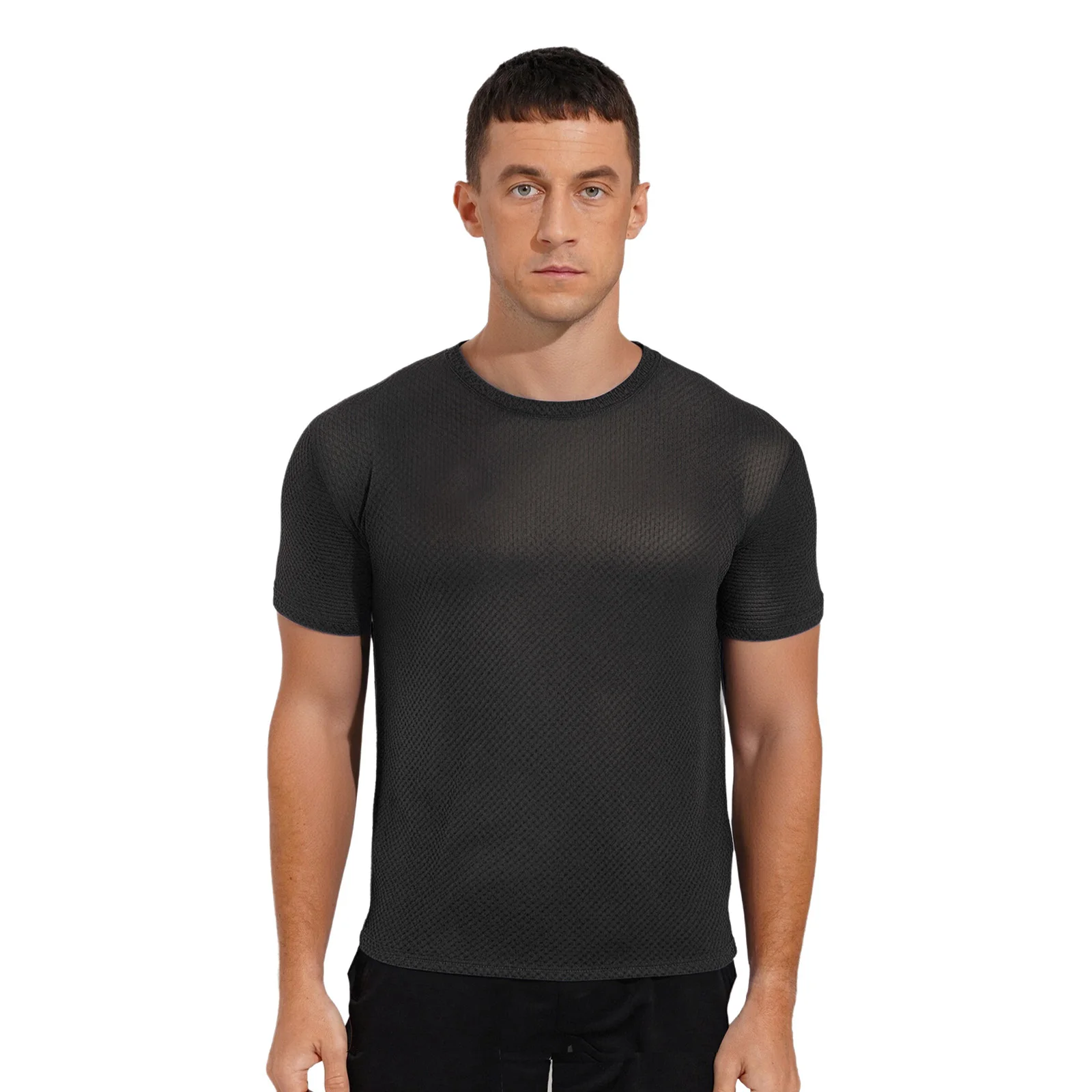 

Men Quick-Drying Sports Top Breathable Slim Fit Short Sleeve Textured Athletic T-Shirt for Workout Camping Hiking Cycling Shirts