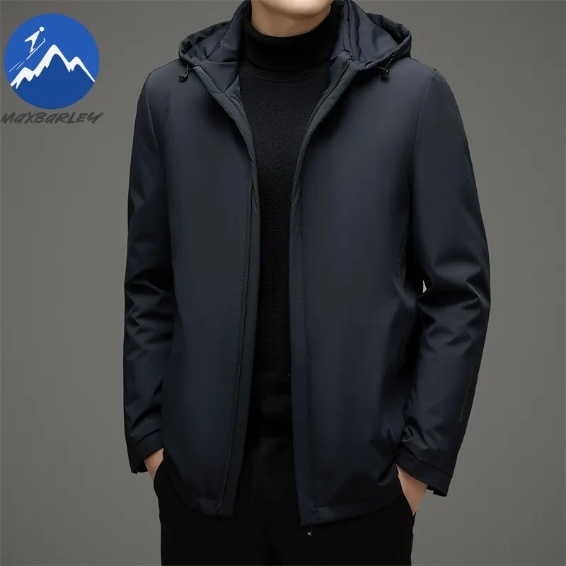 

Maxbarley Mens Down Jacket Fashion Commute Office Lightweight Puffer Jacket Premium Detachable Hood Travel Windproof Winter Coat