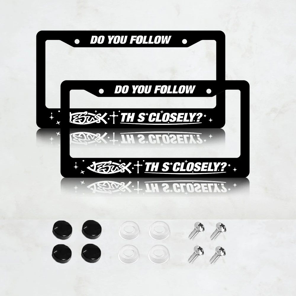 هل تتبع يسوع هذا بإطار لوحة ترخيص يسوع بحامل لوحة ترخيص متقاطع من أجل الأمام، زخرفة سيارة مضحكة من الألومنيوم #2