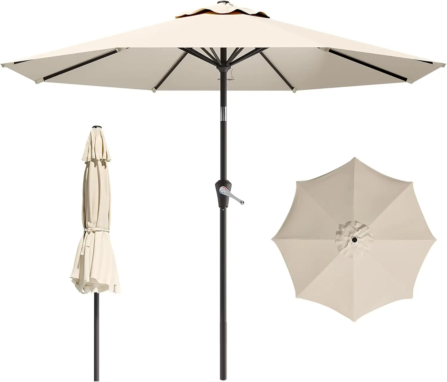 

9FT Outdoor Patio Umbrella with Push Button Tilt and Crank, Sturdy 8 Ribs for Garden, Deck, Pool - Warm White
