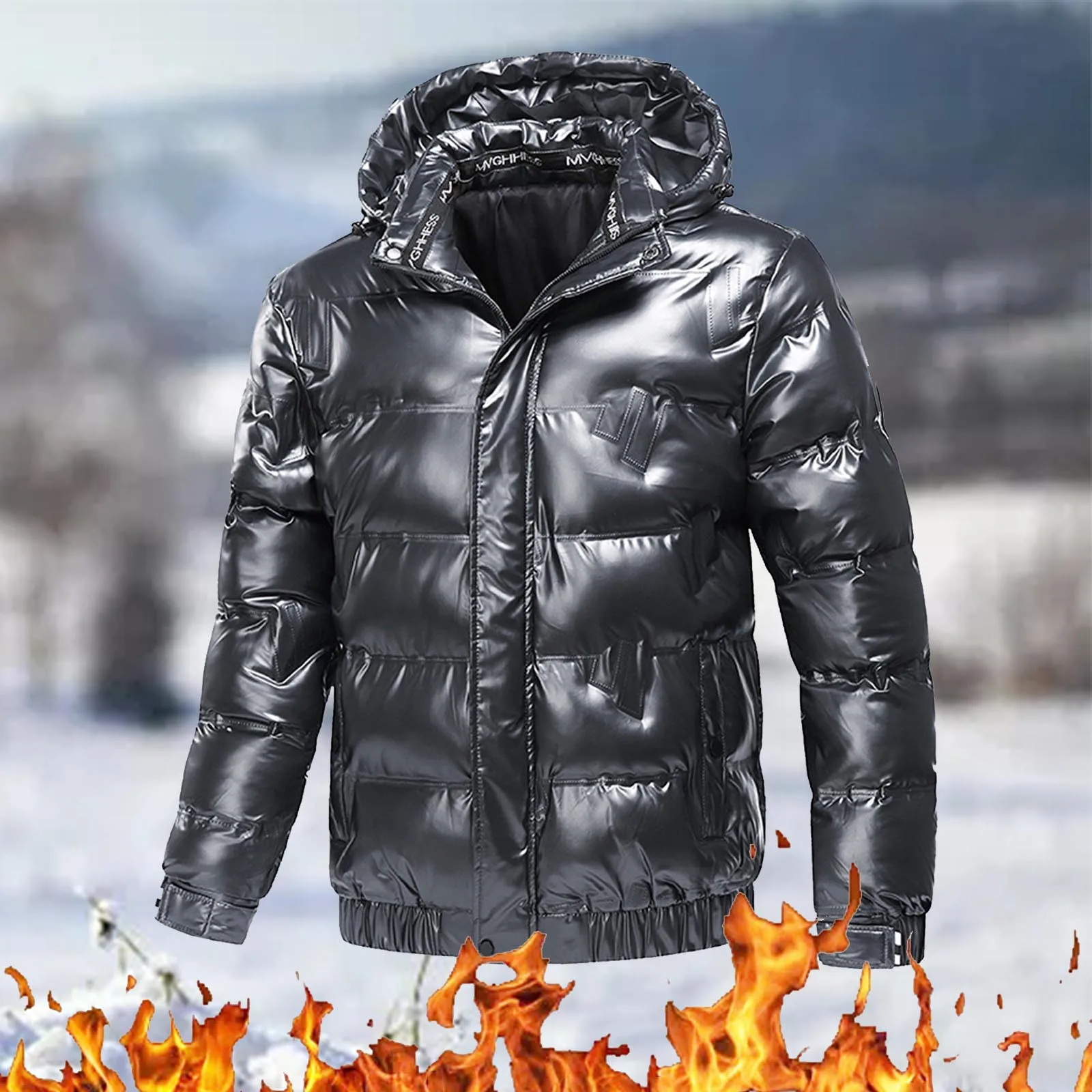 Shiny Parka Winter New WarmThickened Hooded Waterproof Puffer Jacket Coat Solid Casual Streetwear Windproof Outwear Male Parkas