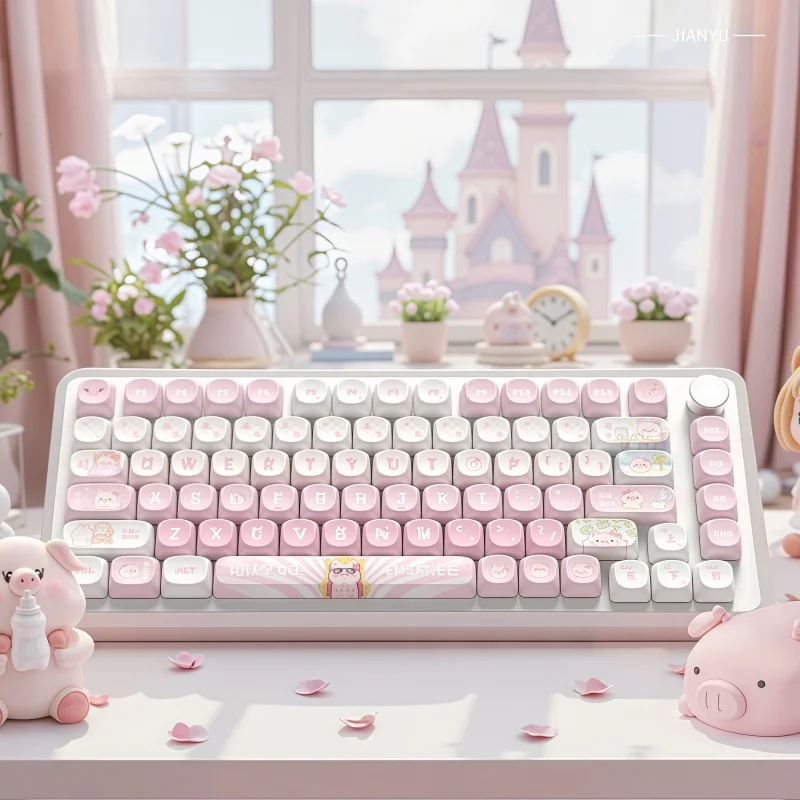 

Pig Pig Work Memo Keycap Cute Five Sided Heat Sublimation PBT Material Ergonomic Silk Smooth Touch 112 Key MOA Highly Opaque