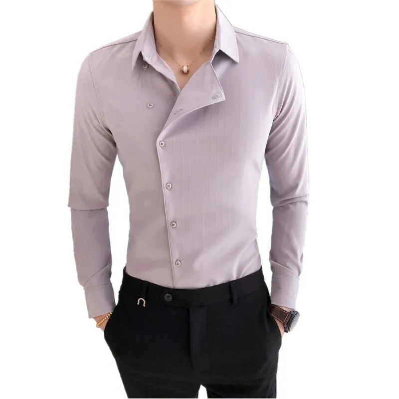 High Quality Solid Color Shirt Dress Brand New Slim Fit Men Shirt Solid  Long Sleeve Shirts Men Camisa Masculina Tuxedo Clothes