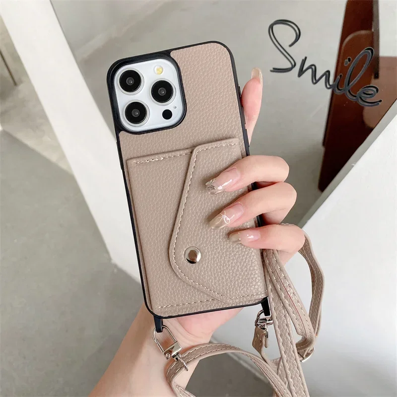 Crossbody Wallet  with Card Holder Phone Case for IPhone 13 12 Mini 16 15 Plus 14 11 Pro Max Leather Hard Shell Protective Cover