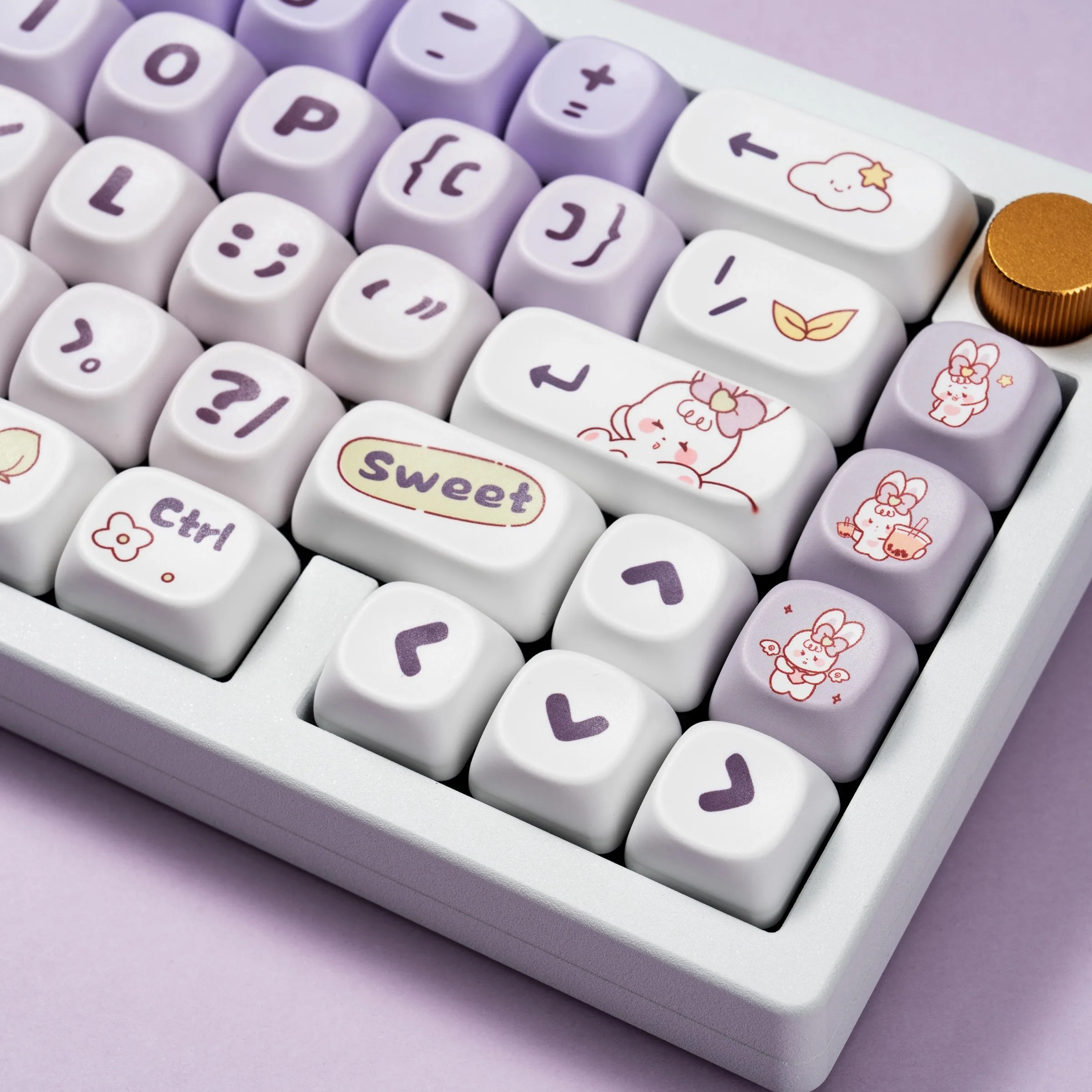 Gradual change purple rabbit keycaps MOA highly cute cartoon small warping sublimation mechanical keyboard keycaps