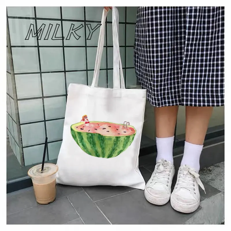 Watermelon Pattern Tote Bag Canvas Shoulder Bag for Travel Daily Commute Women\'s Reusable Shopping Bag Funny Eco Large-capacity