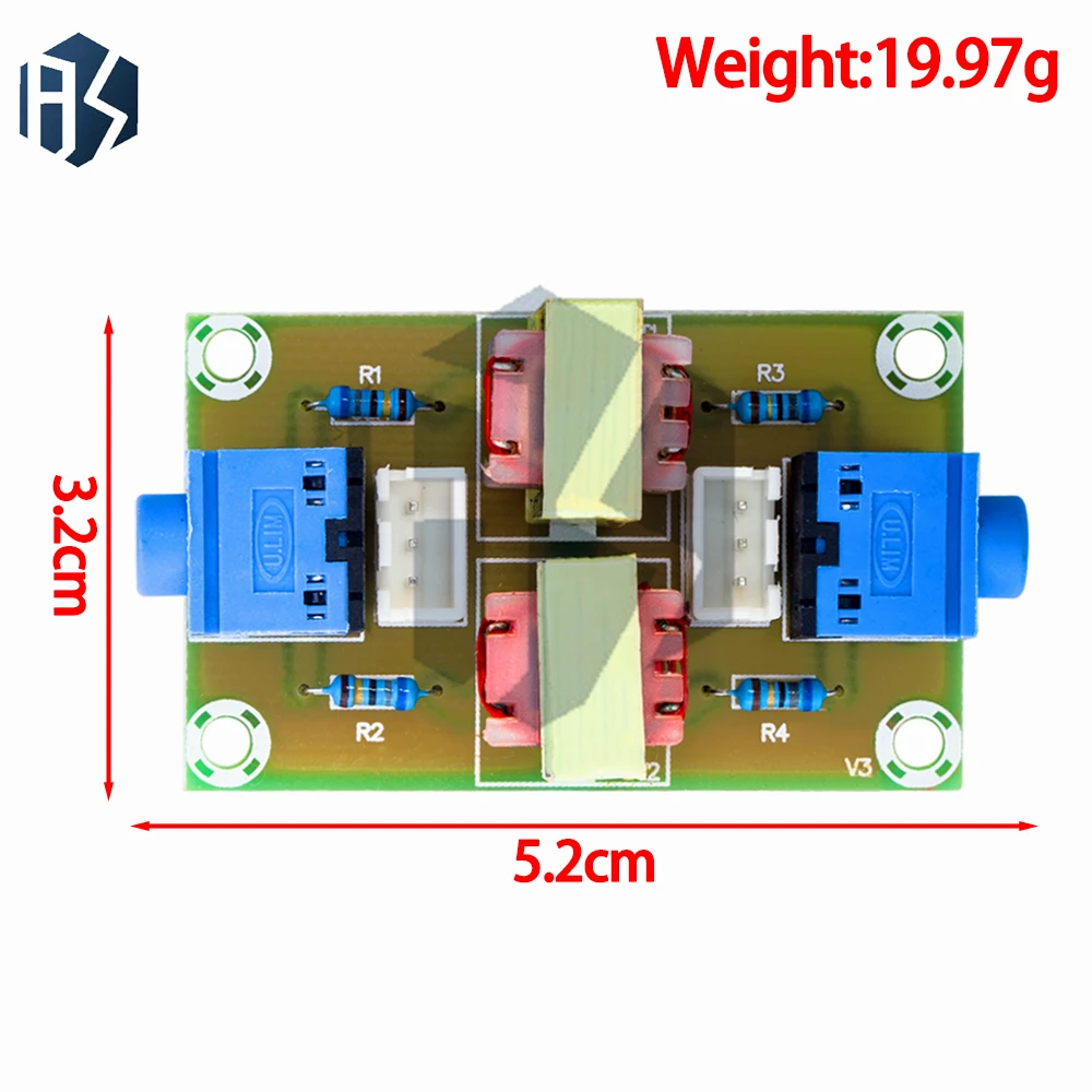 XH-M372 Automotive Audio Ground Loop Noise Isolator | Transformer-Coupled Stereo Isolation with ±2kV Surge Protection | 3.3V-5V