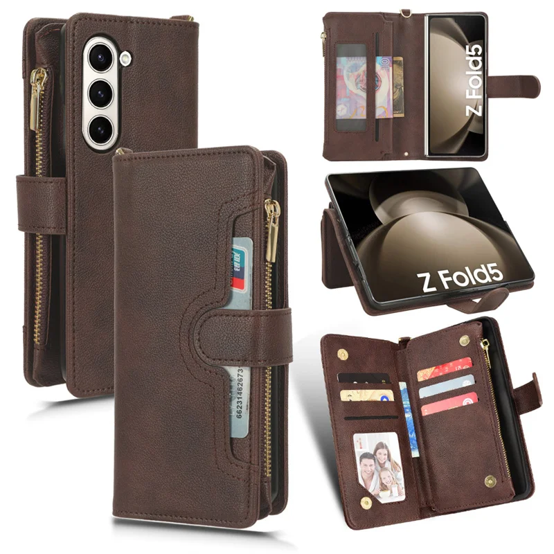 Fit in Samsung Galaxy Z Fold 5 Luxury Zipper Bag with Cord skin PU Leather Case for Galaxy Z Fold 4 3 2 Phone Case