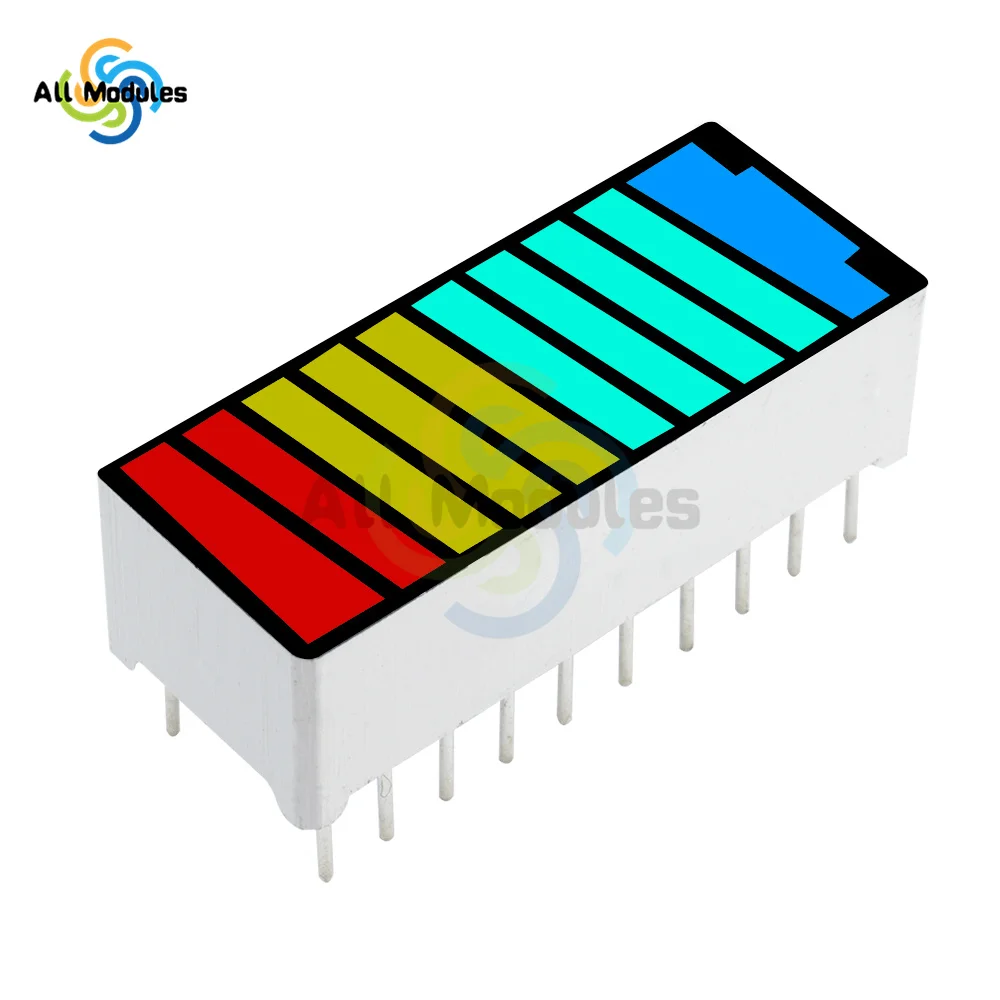 5PCS 10 Segment 4 Color LED Battery Level Bar Graph Power Display Indicator Module Red Yellow Green Blue Multi-color 5V Light