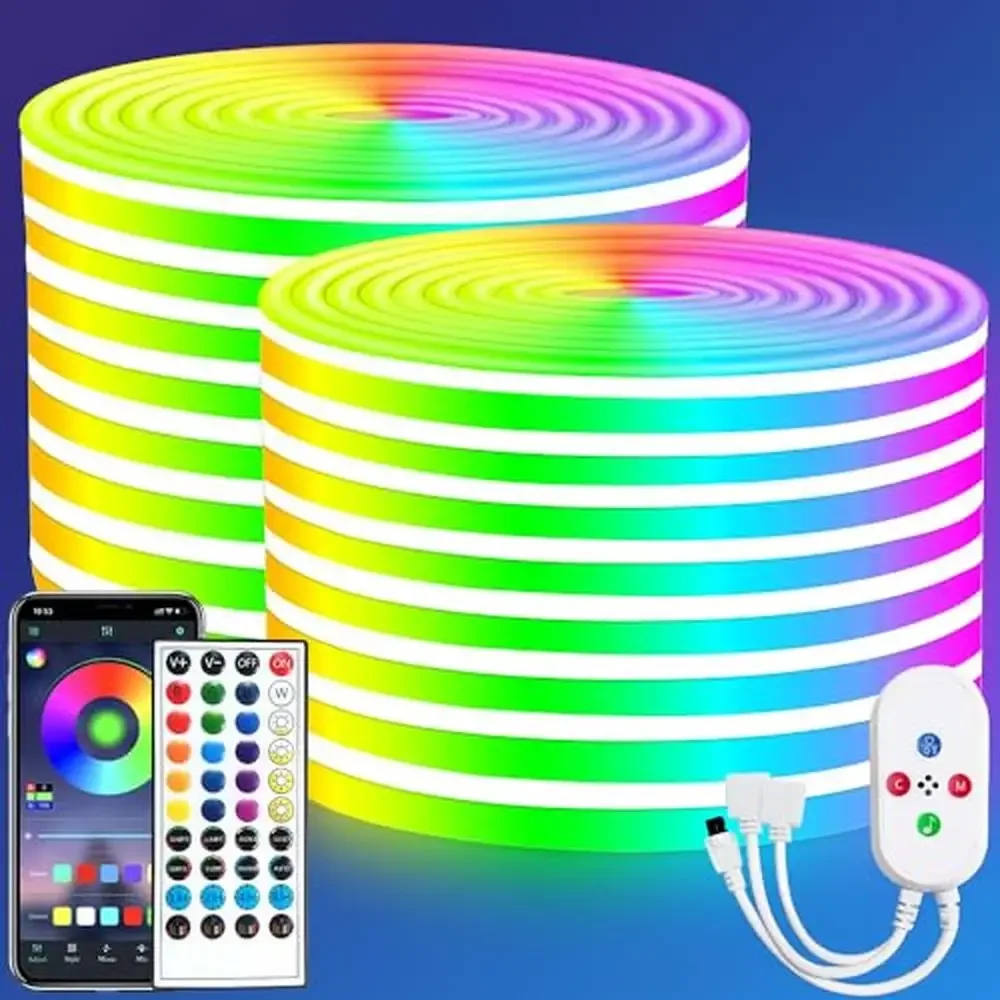 

100ft RGB LED Neon Lights Strip with Remote Control and APP Control IP65 Waterproof Flexible Neon Strip Lights 2520 LEDs Super