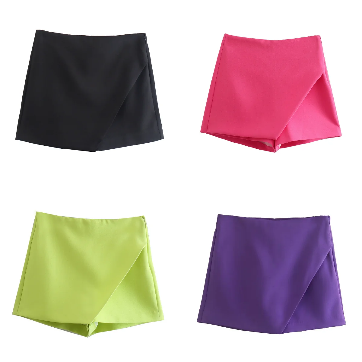 

Women's Fashion Asymmetric Shorts Skirt High Waisted Culottes Back Pocket Side Zipper Retro Women's Culottes Solid Color