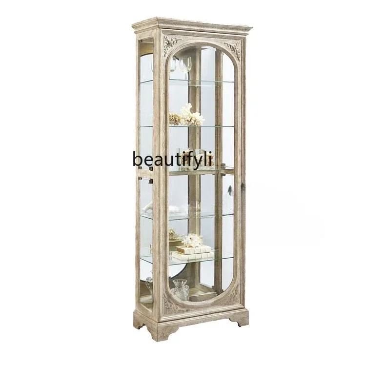 European-Style Wood Carved Wine  Storage  Study Bookcase Bed & Breakfast Glass Living Room Display Storage Cabinet image 2