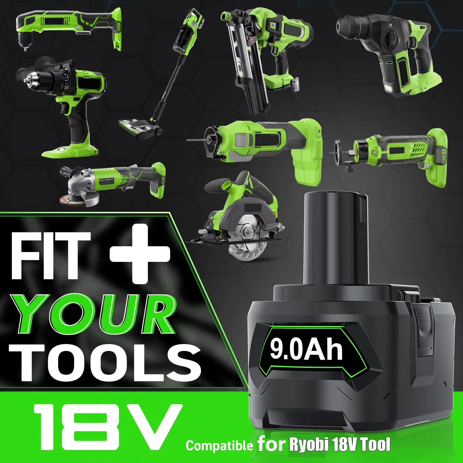 Für Ryobi 18V Akku 6A 9A Li-Ion Wiederaufladbarer Akku Ersatzakku für Ryobi P108 P107 P109 Elektrowerkzeug-Akku – Detail 2