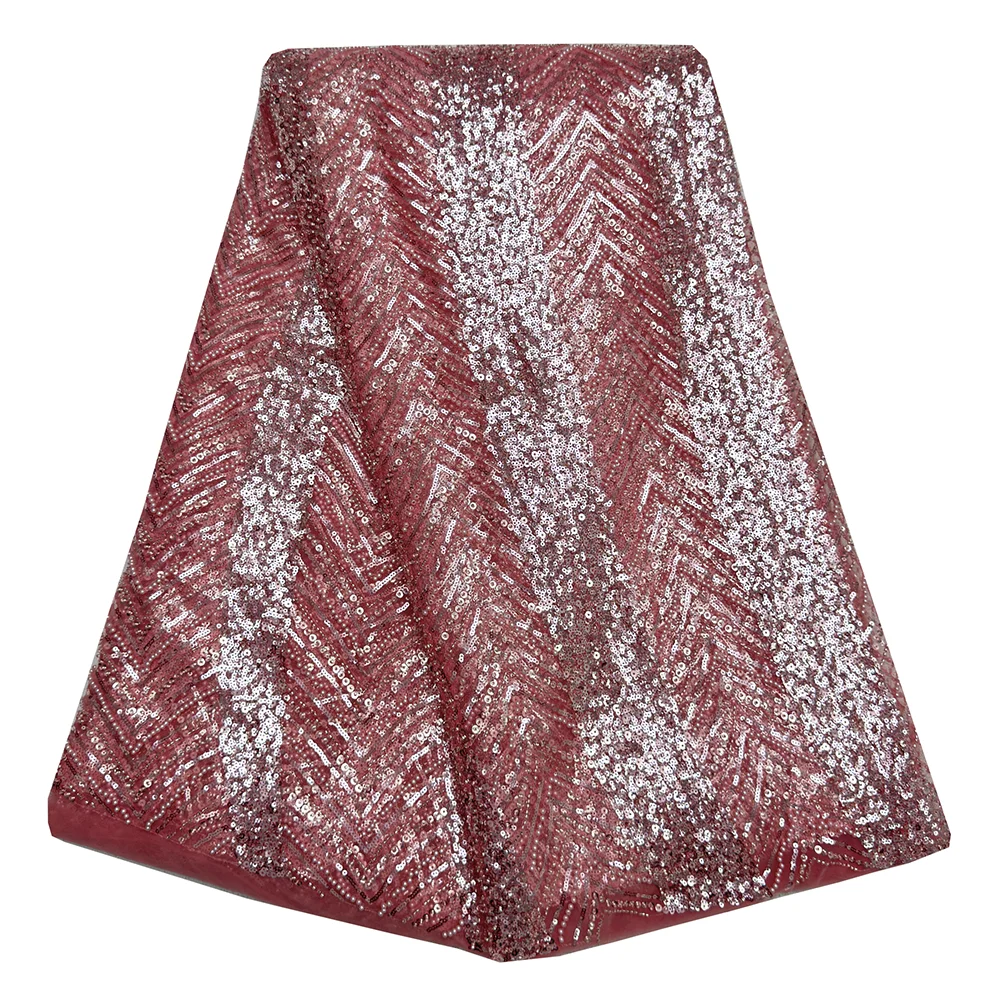 African Newest Sequins Beaded Lace Fabric High Quality Nigerian French Tulle Material For Wedding Dress Fashion Beads Lace