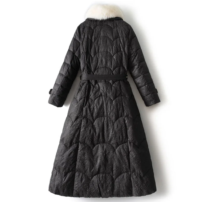 Donne 2023 New Fashion piumini lunghi inverno femminile collo di pelliccia rimovibile cappotti Jacquard capispalla donna cappotto sottile