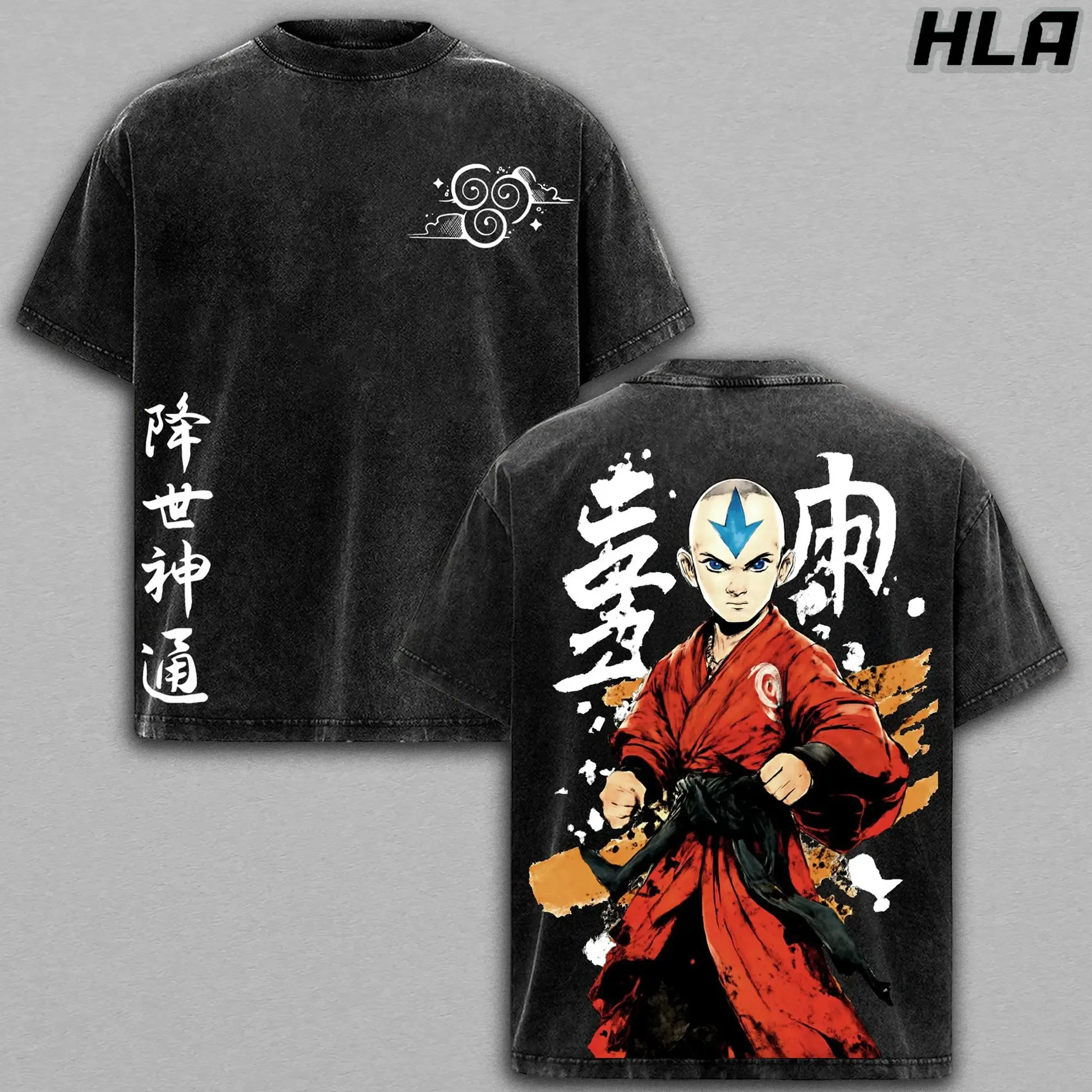 Avatar:The Last Airbender Aang T-shirt Men Clothing Anime Harajuku Vintage Washed T Shirt Summer Oversized 100% Cotton Tees Tops