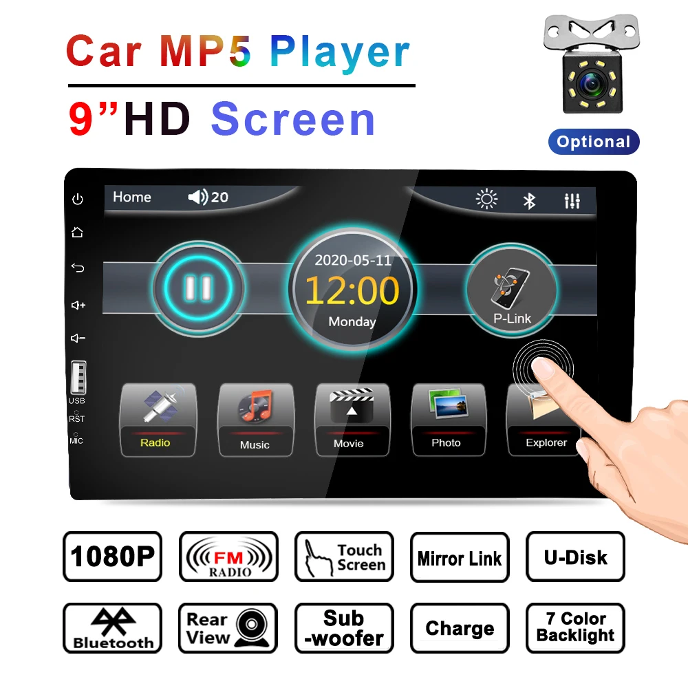 1din 9 Zoll Großbild-Autoradio MP5-Multimedia-Player Bluetooth EQ Rückfahr funktion 7-Farben-Hintergrundbeleuchtung