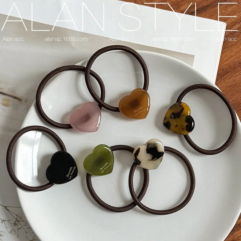 New Acetate Jelly Color Heart Hair Ties Simple Office Daily Ponytail Holder French Style Elastic Band