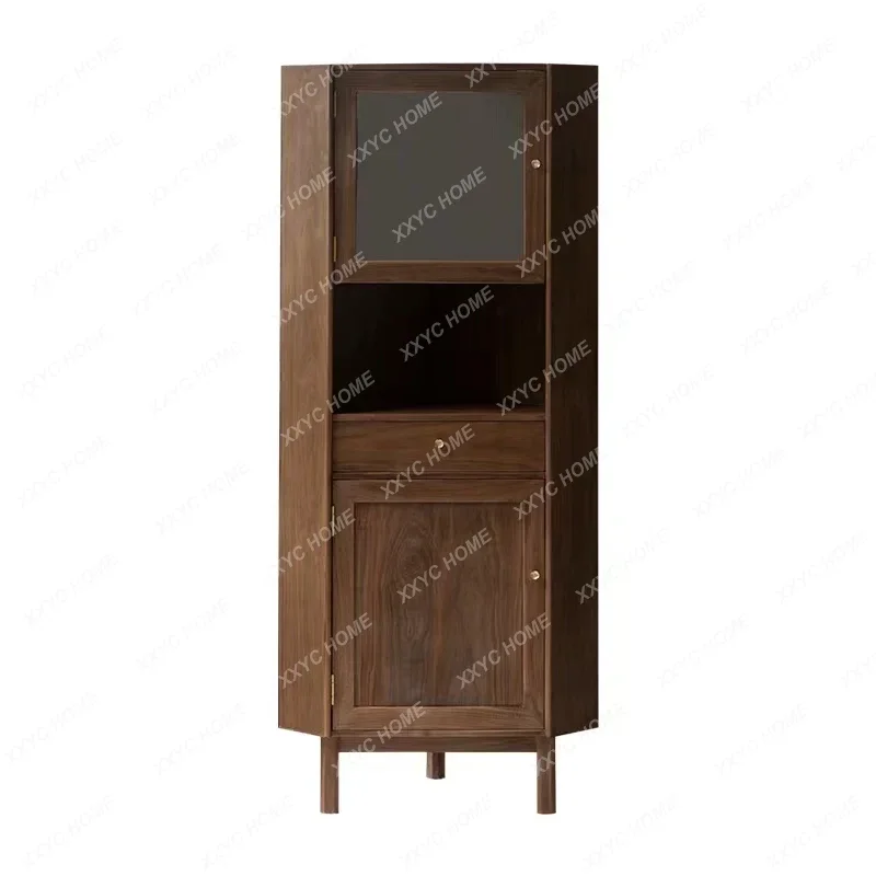 

DV Black walnut solid wood corner rack corner corner cabinet triangular storage side cabinet