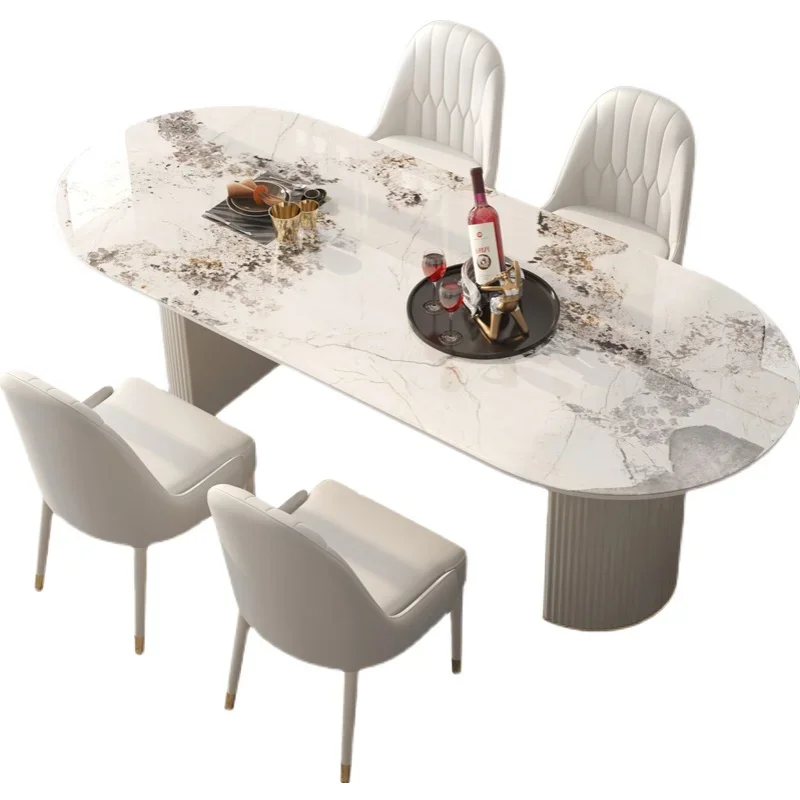 

Italian Bright Stone Plate Dining Tables and Chairs Set Modern Simple and Light Luxury High-End Small Apartment