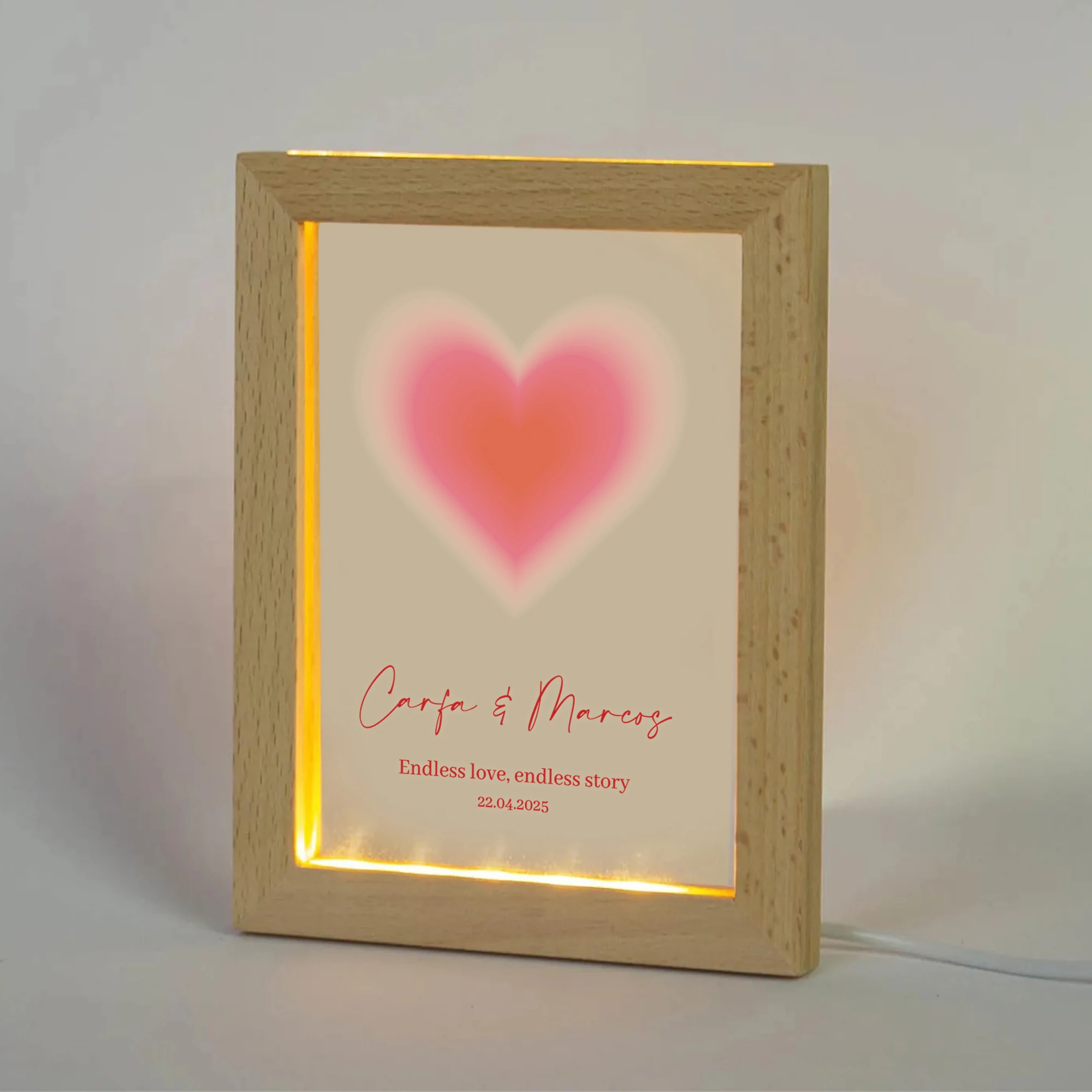 2D شقة مخصصة اسم الحب LED الاكريليك ضوء الليل إطار صور خشبي 21x17 سنتيمتر الكرتون الأطفال غرفة نوم الهدايا ديكور المنزل
