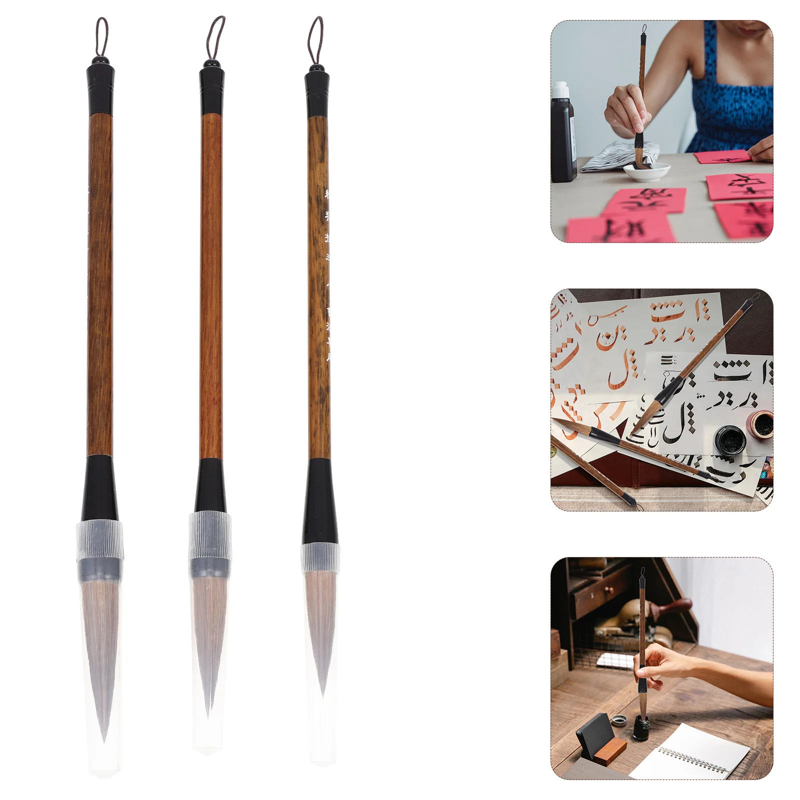 3 قطعة فرشاة الخط الصيني لشعر الذئب النقي أداة الكتابة التقليدية الناعمة المريحة للمبتدئين لوحة حبر سومي