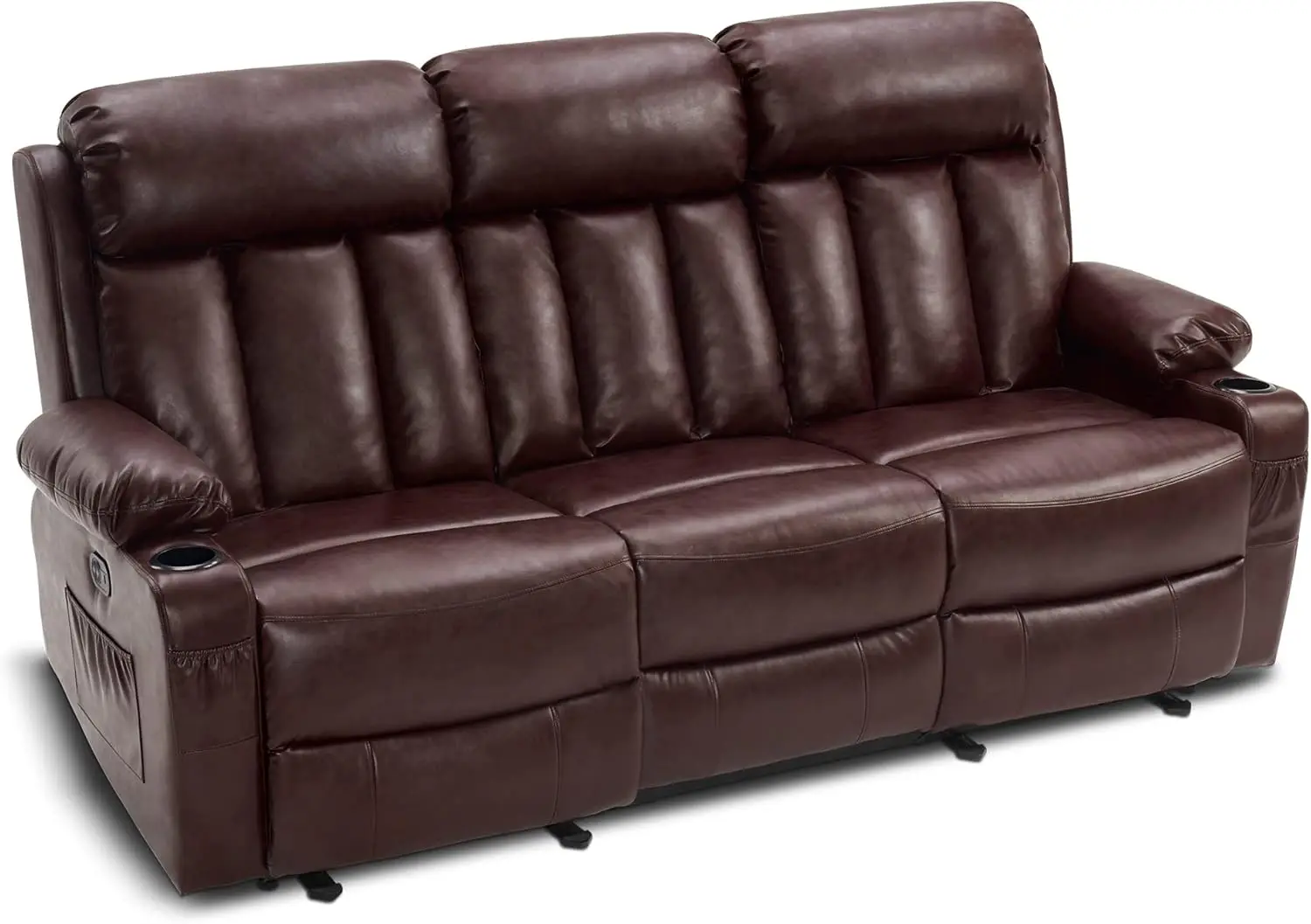 

Power Reclining Sofa with Heat and Vibration USB Ports Cup Holders 3 Seat Dual Recliner Sofa for Living Room Dark Brown