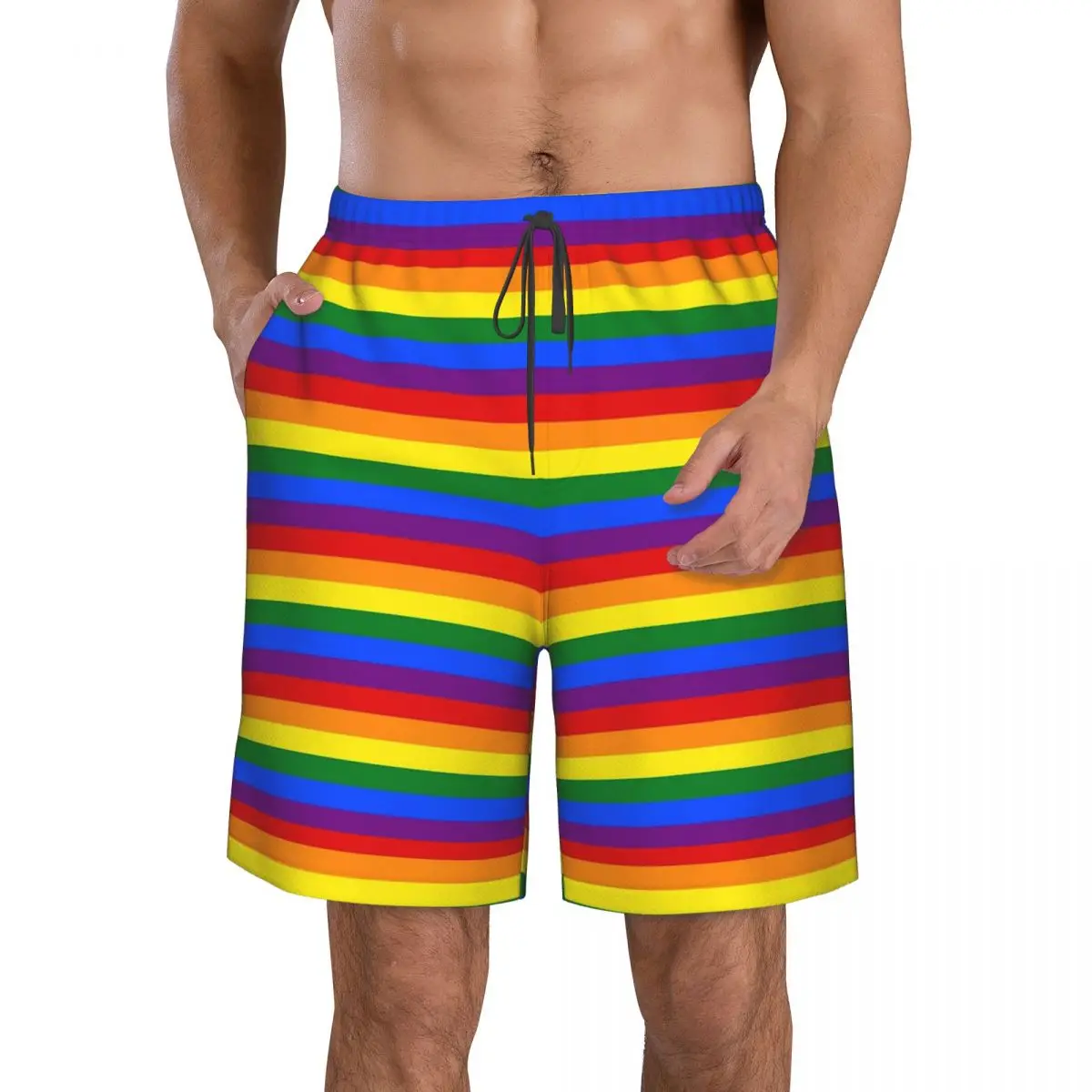 Rainbow Pride Flag Trunks Beach Board Shorts Casual Quick Dry Swim Summer Men Pants