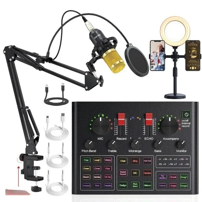 Professional studio recording, voice live broadcast, external live broadcast capacitor sound card and microphone kit
