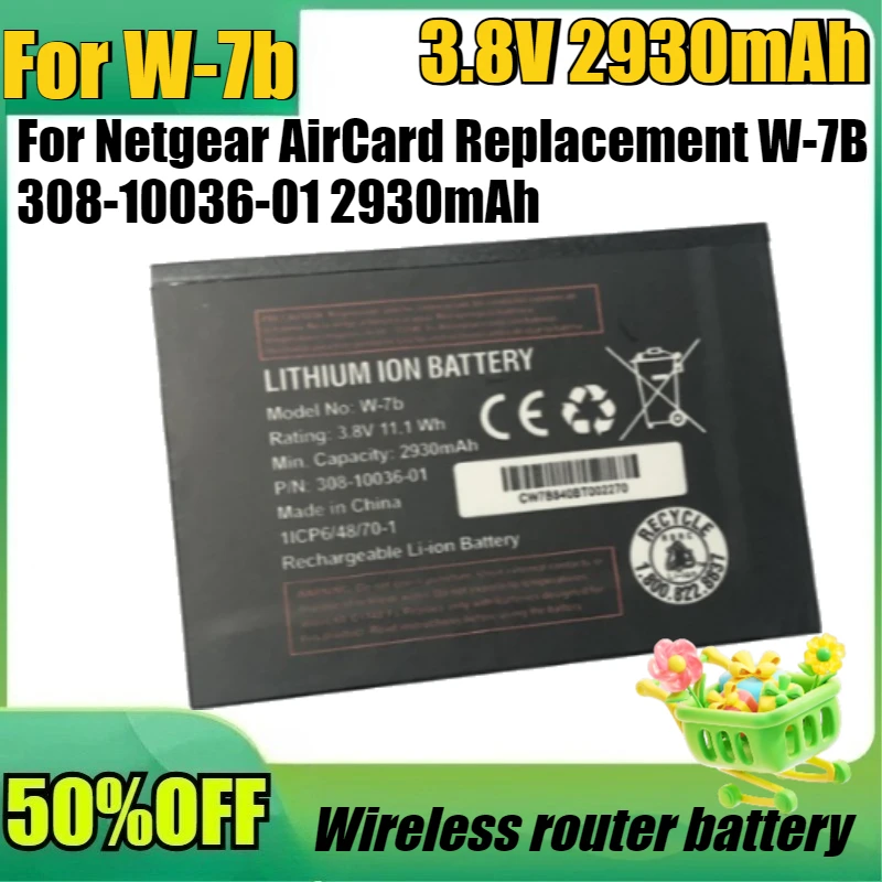 

New 3.8V 2930mAh W-7B High Quality Battery for Netgear AirCard Replacement W-7B 308-10036-01 2930mAh