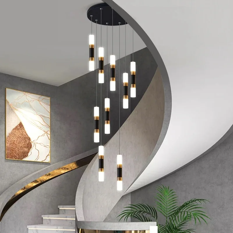 Modern LED Living Room Multi Head Long Chandelier Staircase Chandelier Attic Acrylic Luxury Home Decoration Indoor Lighting