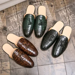 Patent Leather Brands Designer Mens Casual Business Italian Plus Size 45 Men Half Shoes Drop Ship Mules Man Black Slides Slipper