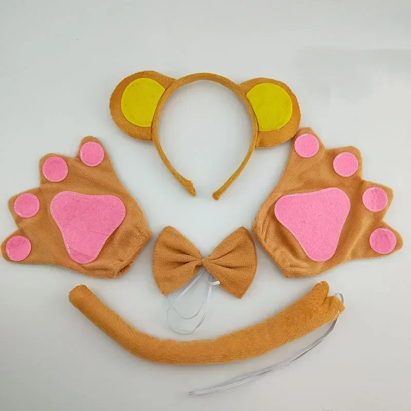 Erwachsene Kinder Plüsch Junge Tier Stirnband Bogen Schwanz Affe für Geschenk Geburtstag Party Cosplay Kostüm Halloween Weihnachten