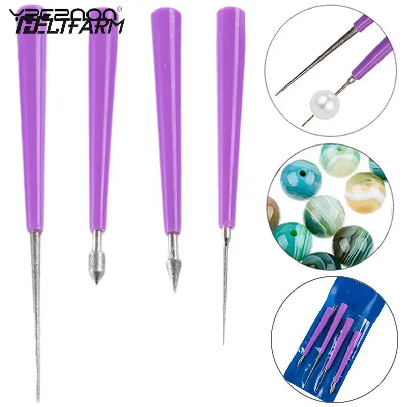 1set Diamond Pearl Glass Beads Tipped Reaming File Reamer Jewelry Tools Diamond Needle File Sets Beading Hole Enlarger Tools