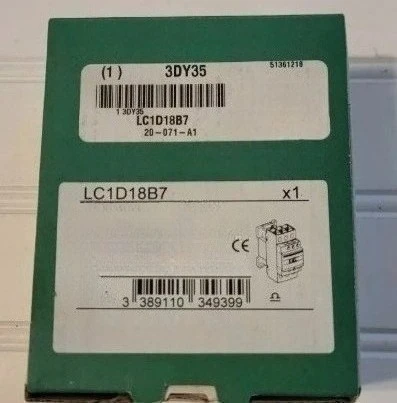 

Brand new LC1D18 LC1D18B7 LC1D18B7C AC-3/3e, =440V, 18A, 24V AC 50/60Hz coil, screw clamp terminals Fast delivery