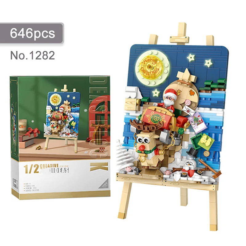 Mini Painting Building Blocks Christmas Sleigh Model Fun Assembly Toy Suitable for Home Decoration and Holiday Gifts