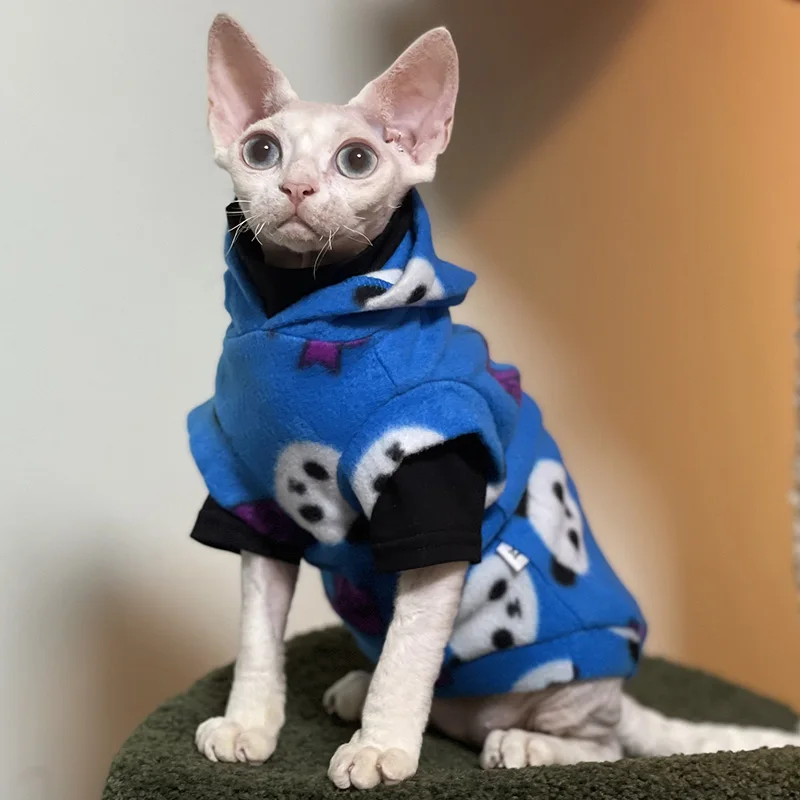 Fashion Warm Sphynx Cat Sweater Hairless Cat Clothes Panda Print Soft Double-side Lamb Wool Fiber Coat for Devon Winter Outwear