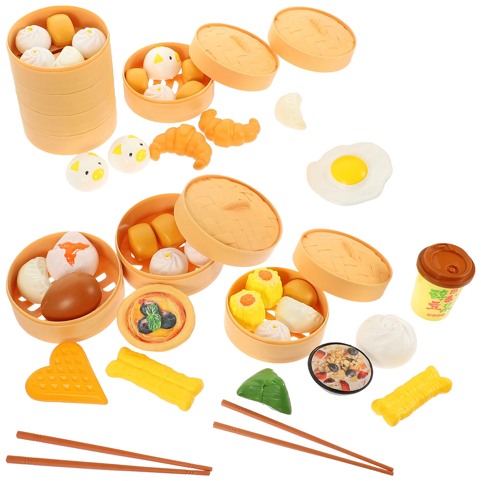 Micro Toys Steamer Bun Set Baby Food Kid Kitchen Steamed Stuffed Play Breakfast Plastic