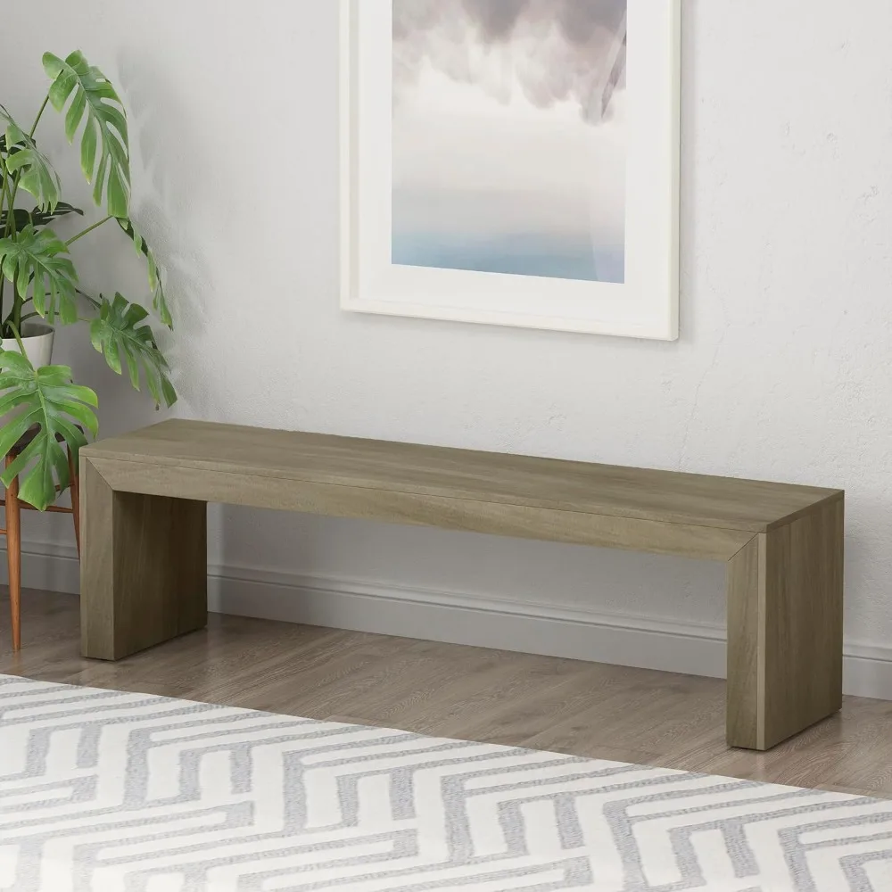

Farmhouse Acacia Wood Dining Bench, Light Gray Oak