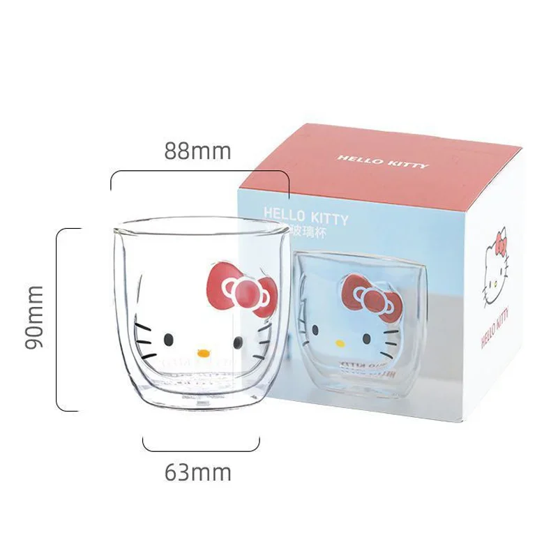 280ml Hello Kitty Glass Mug Kawaii Double Wall Coffee Mugs Cute Women Tea Milk Lemon Juice Water Cup Birthday Christmas Gift