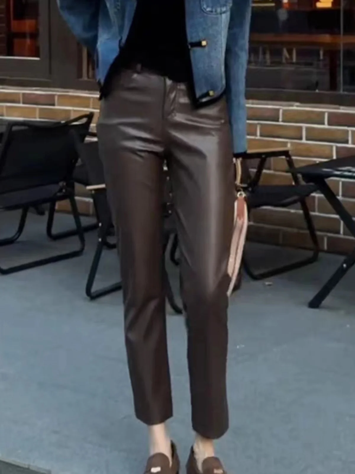 

Retro 2025 Autumn Winter Genuine Leather Pants Nine Points eepskin Slim Fit Straight Leg High-End Sensation Slimming Casual...