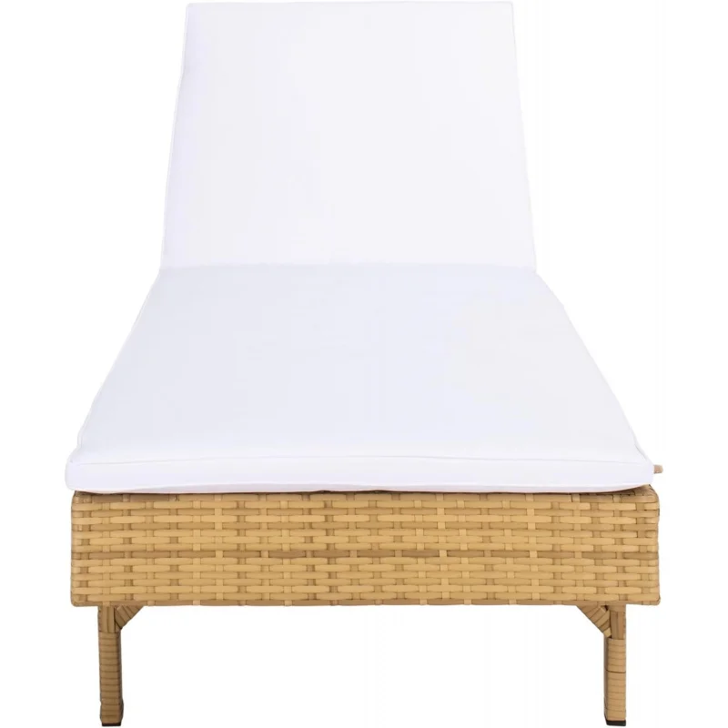 

2026 New：Outdoor Cam Natural Brown Wicker/White Cushion Adjustable Chaise Lounge Chair, Black/Beige (PAT7501