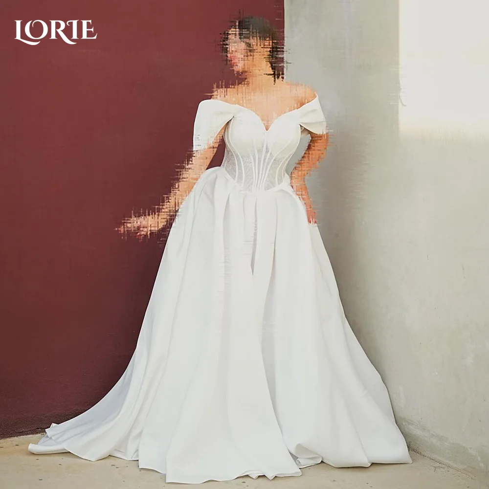 

LORIE Elegant Off Shoulder Wedding Dresses Pleated Leak Waist Backless Beach Bridal Gown Floor Length Customized Bride Dress