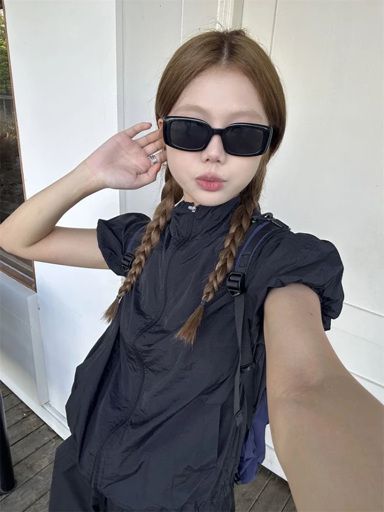 

Jackets Women Thin Summer Cargo Style Sun-protection BF All-match Fashion Minimalist Vintage Casual Coat Streetwear Solid Korean