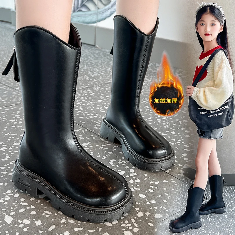 

Children Knee Length Boots New Autumn Winter Shoes Student Girls Princess Boots Kids Back Zipper Comfortable Non Slip Long Boots