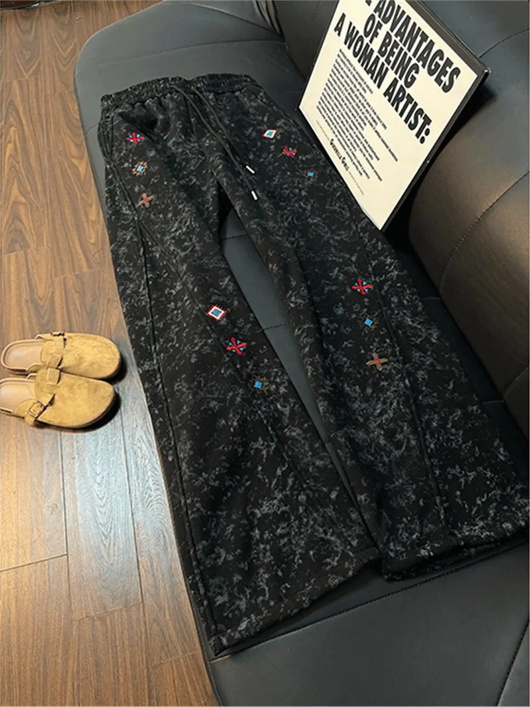 

Мужские повседневные брюки American Design Sense с вышивкой, прямые, в стиле High Street, с эффектом окрашивания, удобные, для уличной моды