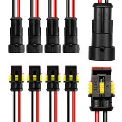 5sets 2Pin Way 16 AWG Waterproof Electrical Connectors, Male and Female Way 16 AWG Wire Harness Plug Socket Kit for Car Boat