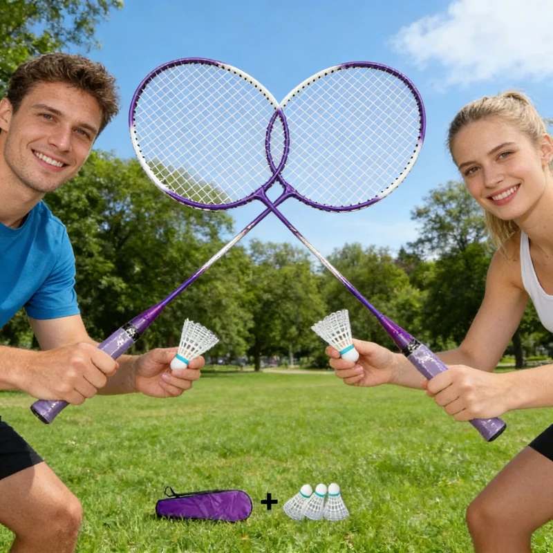 

2026 New Creative Fashion Adult Family Entertainment Basic Practice Training Racket Cover Badminton Racket Set Free Three-ball